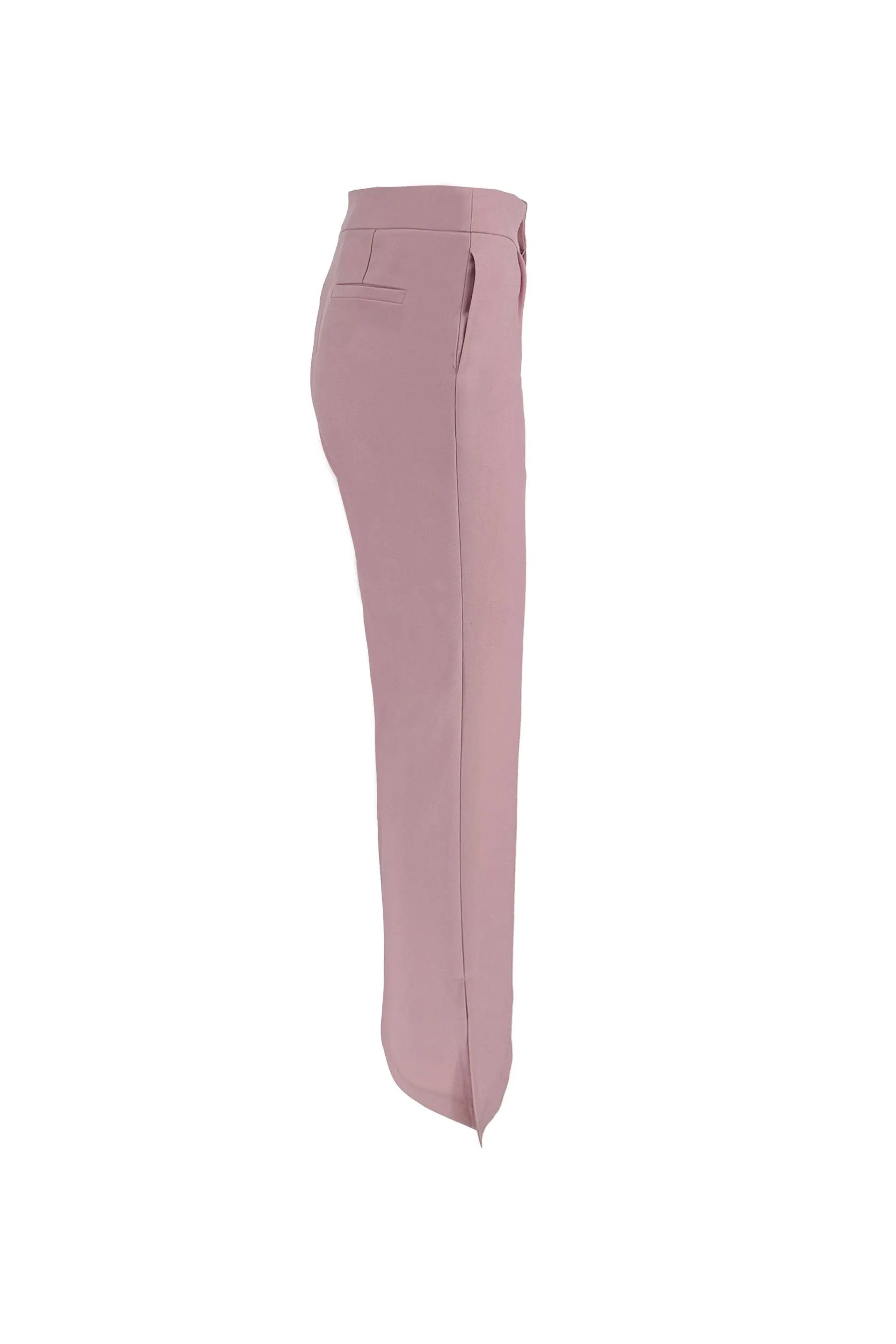 Stylish Ensemble: Plaid Sheer Peplum Top with Asymmetric - hem Pink Trousers ULA